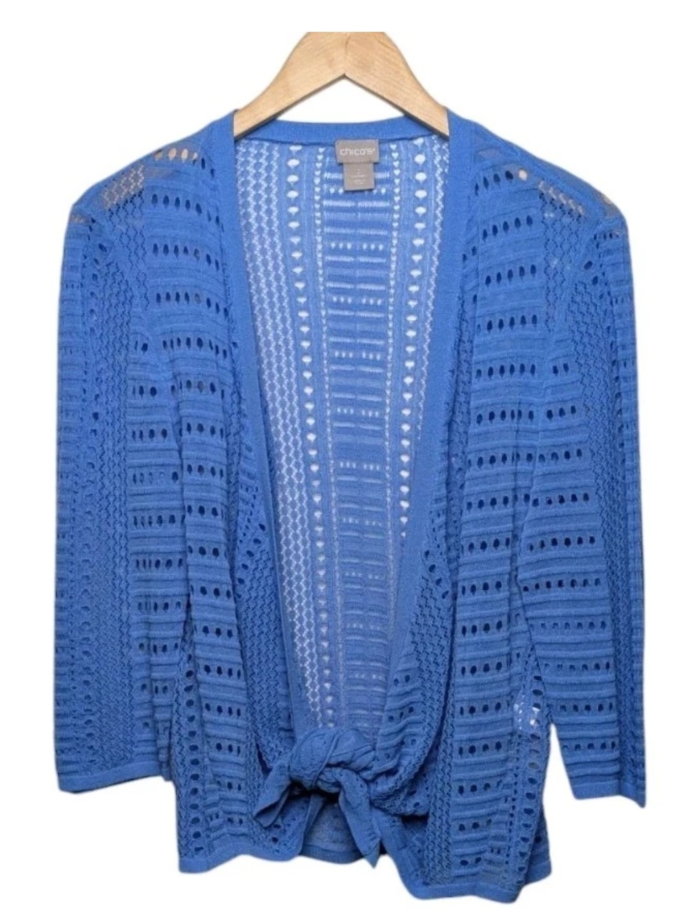 Chicos 2 Tie Front Cardigan Large Shoreside Blue